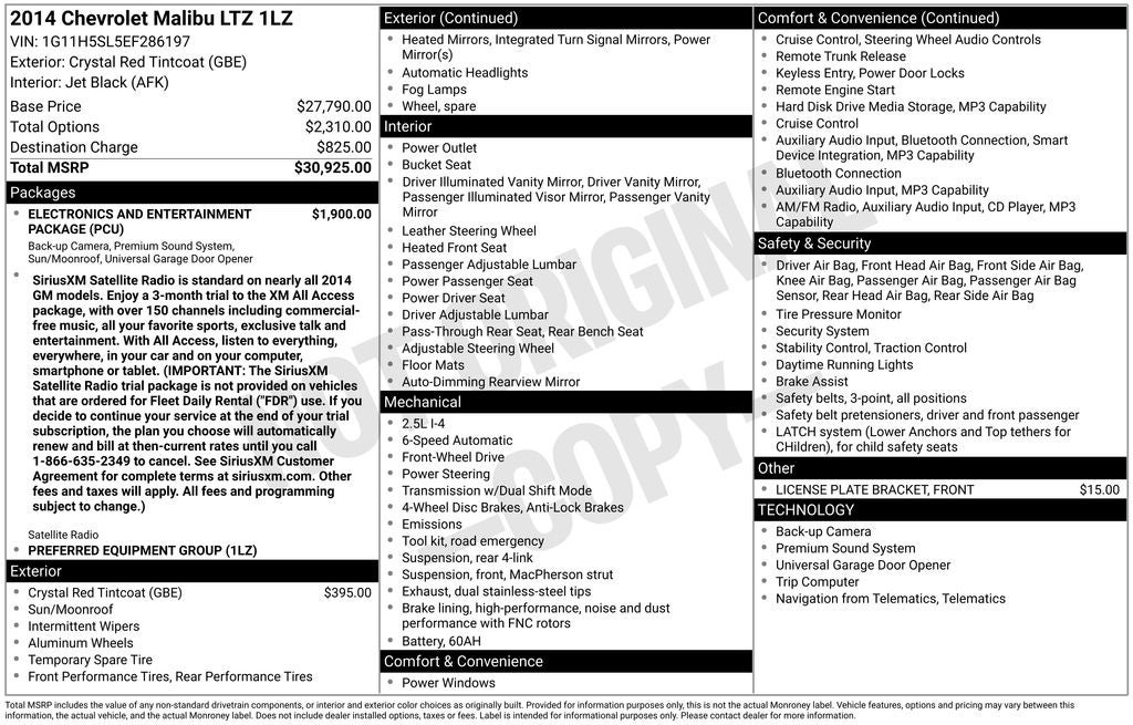 2014 Chevrolet Malibu LTZ 1LZ