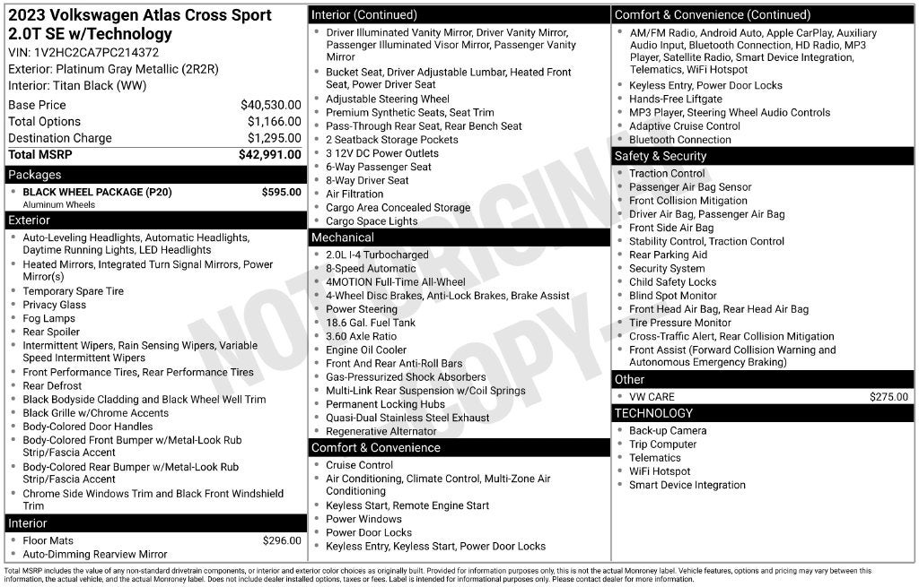 2023 Volkswagen Atlas Cross Sport 2.0T SE w/Technology
